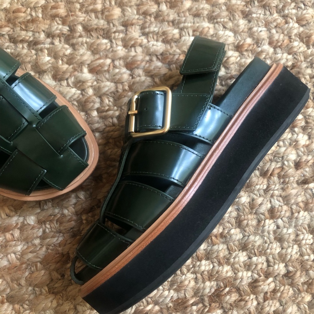 Loeffler Randall Dark Green Leather Fisherman Sandals - Picture 3 of 16